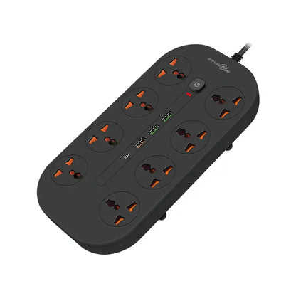 قاعدة شحن بورودو بلو 8 مقابس طاقة تيار متردد مع منفذ USB-C واحد و 3 منافذ USB-A بريطاني (سلك بطول 3 أمتار) - أسود