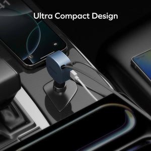 Momax 1-MOVE+60W 2-Port Car Charger with Built-in Retractable cable (Grey)