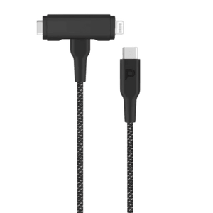 Powerology 60WPD Braided USB-C to USB-C + Lightning Data & Fast Charge 1.2m/4ft - Black