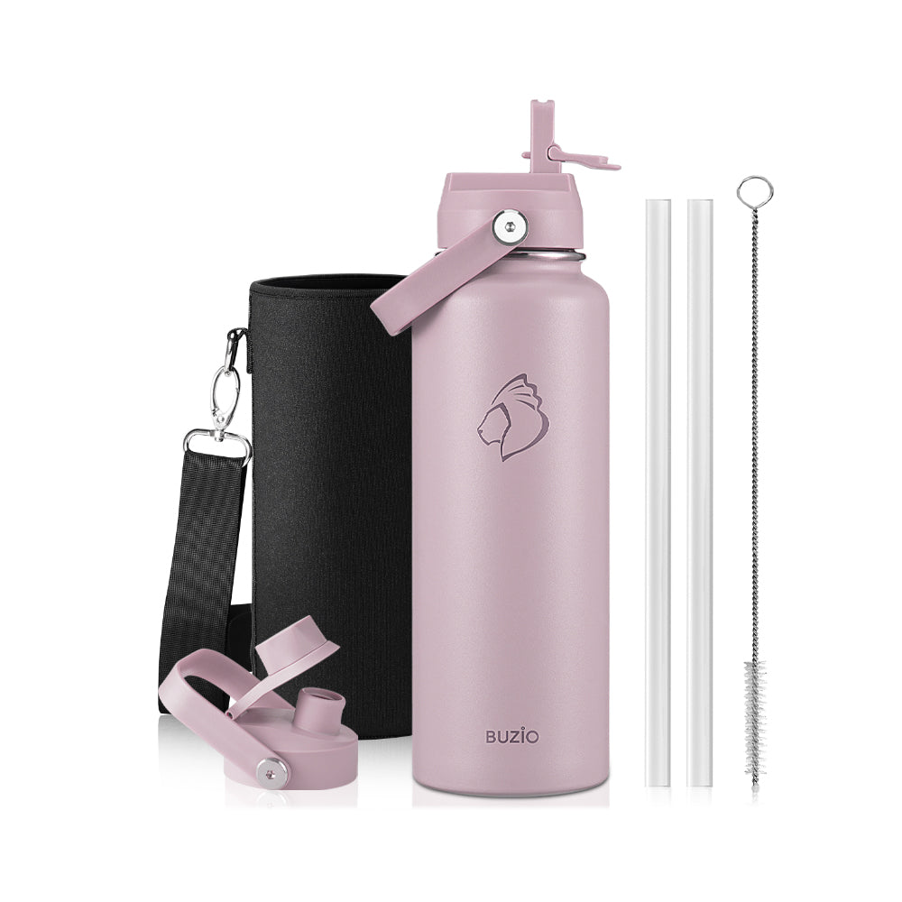 Buzio Duet Series Water Bottle with 2 Lids and Sleeve 1.2L - Purple