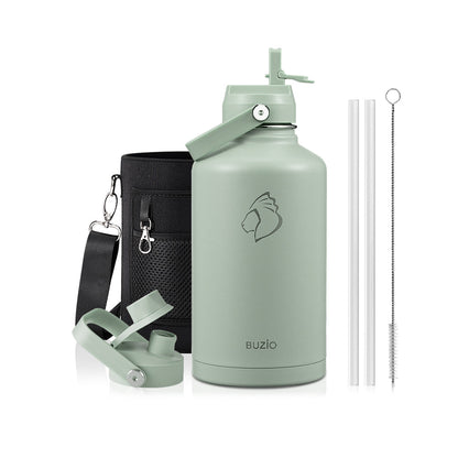 Buzio Duet Series Water Bottle with 2 Lids and Sleeve 1.9L - Green
