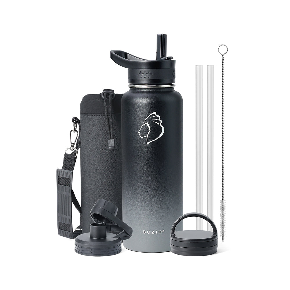 Buzio Trio Series Water Bottle with 3 Lids and Sleeve 1.2L - Shadow