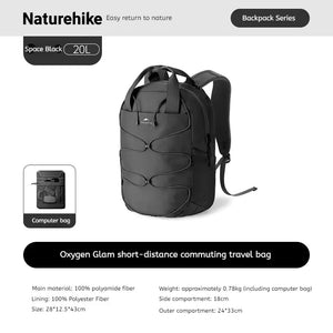 Naturehike Oxygen Glam-Short-Distance Commuting Travel Backpack 20L - Space Black