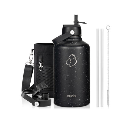 Buzio Duet Series Water Bottle with 2 Lids and Sleeve 1.9L - Starry Black