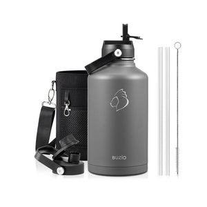 Buzio Duet Series Water Bottle with 2 Lids and Sleeve 1.9L - Grey