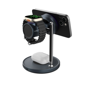 شاحن لاسلكي مغناطيسي مكتبي 3 في 1 من سلسلة LZEL FlexDock - أسود