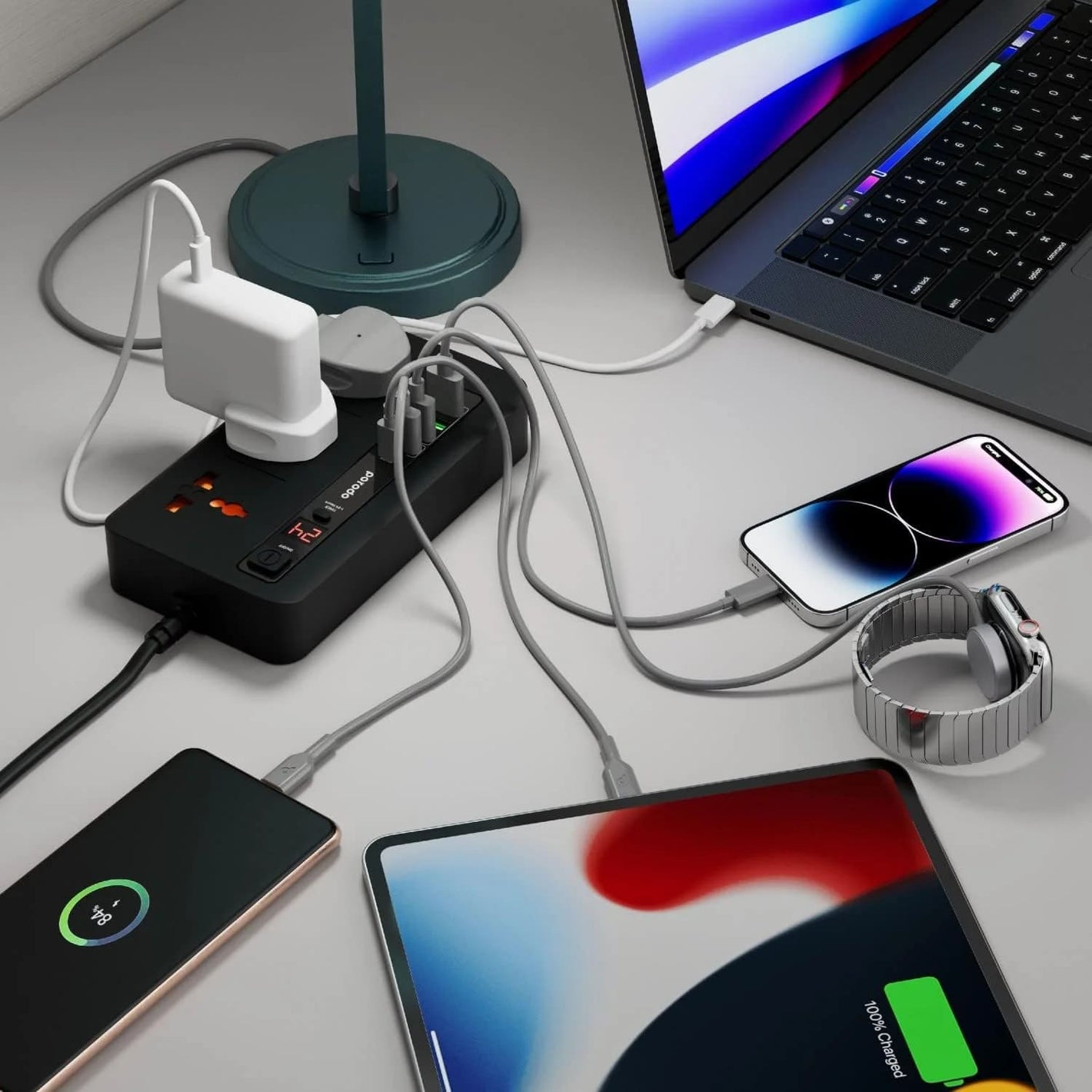 Porodo Multi-Port Power HUB 4 USB-A/USB-C مجموعة Ultimate للمنزل والمكتب 2M - أسود