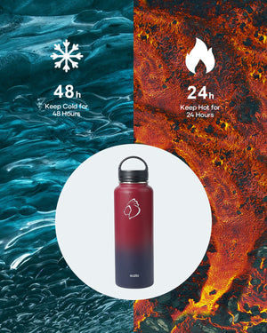 Buzio Trio Series Water Bottle with 3 Lids and Sleeve 1.2L - Ruby Red Navy