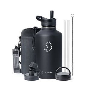 Buzio Trio Series Water Bottle with 3 Lids and Sleev 1.9L - Black