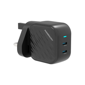 باورولوجي شاحن حائطي بتقنية غاليليوم نيتريد، مزود بمنفذي USB-C مزدوجين، بقوة 45 واط، طراز PWC035 - أسود