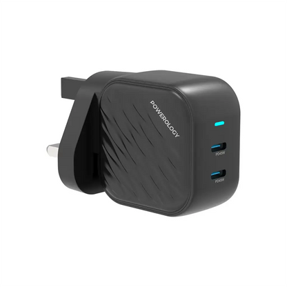 باورولوجي شاحن حائطي بتقنية غاليليوم نيتريد، مزود بمنفذي USB-C مزدوجين، بقوة 45 واط، طراز PWC035 - أسود