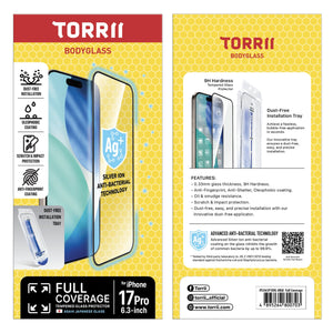 Torrii BODYGLASS لـ iPhone 17 Pro مضاد للبكتيريا - تغطية كاملة