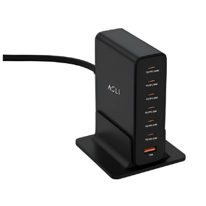 ASLI Global Turboxis Series 235W Gan-7-Port Fast Charging Station With Power Delivery & PPS (Black)
