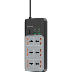 Porodo 3000W | 6AC Universal Power Strip with 6 USB Ports (4C + 2A) -Gray