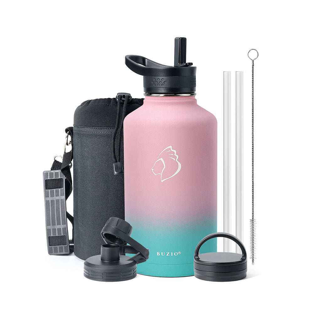 Buzio Trio Series Water Bottle with 3 Lids and Sleev 1.9L - Bubble Gum