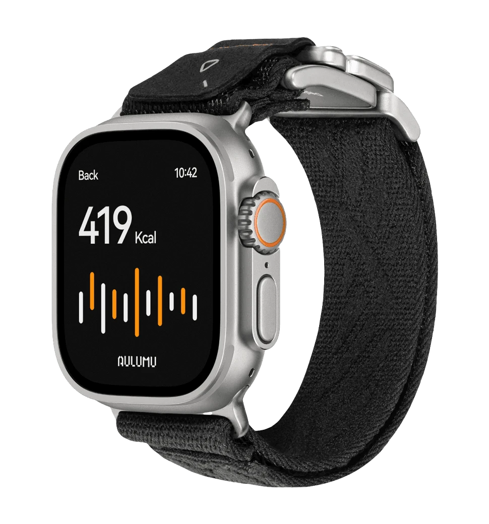 AULUMU G03 Titanium Alloy Mag Buckle Nylon Strap For Apple Watch 42/44/45/46/49mm - Black